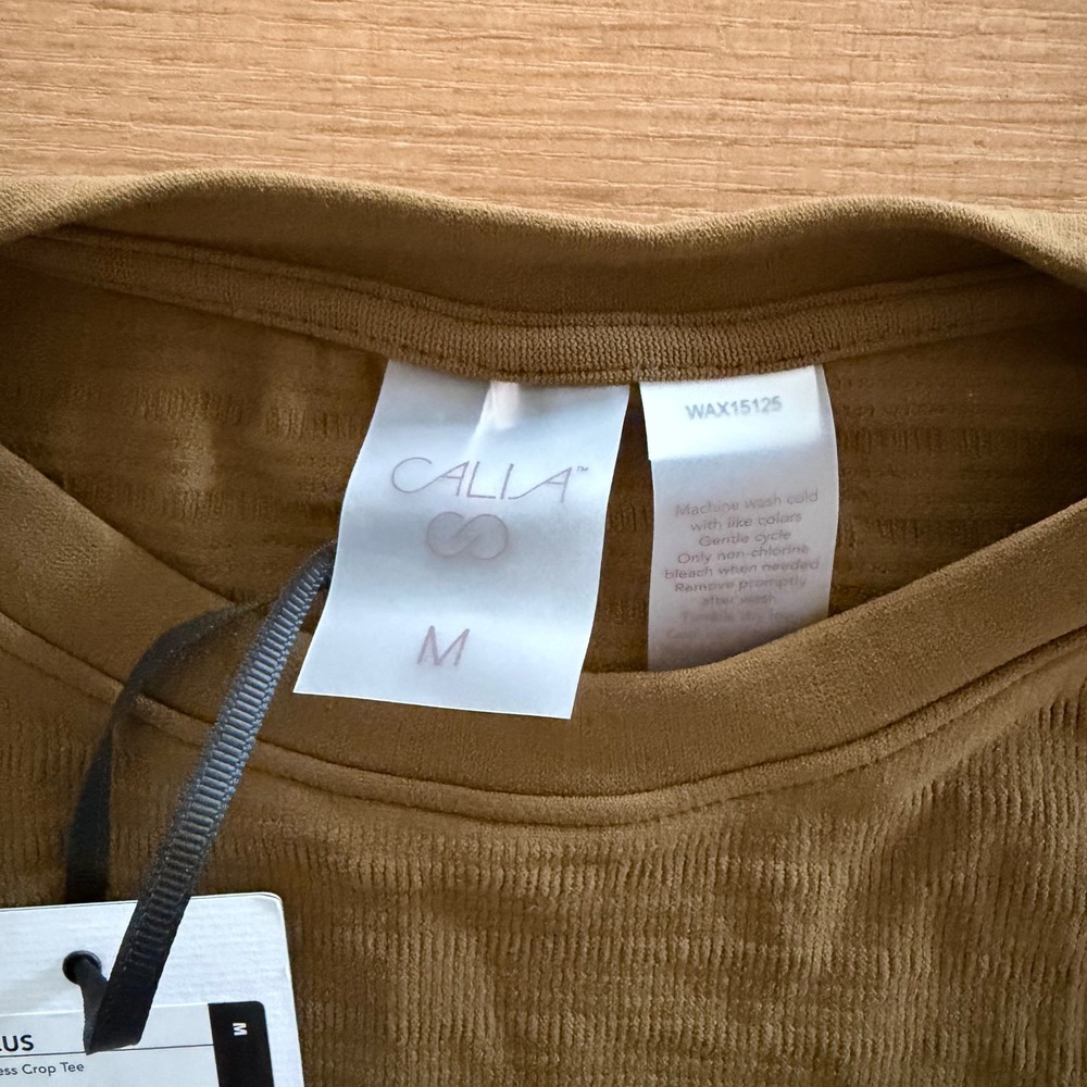 Calia Focus Seamless‎ Crop Tee Dark Khaki Olive Green Womens Medium NWT - Picture 4 of 8